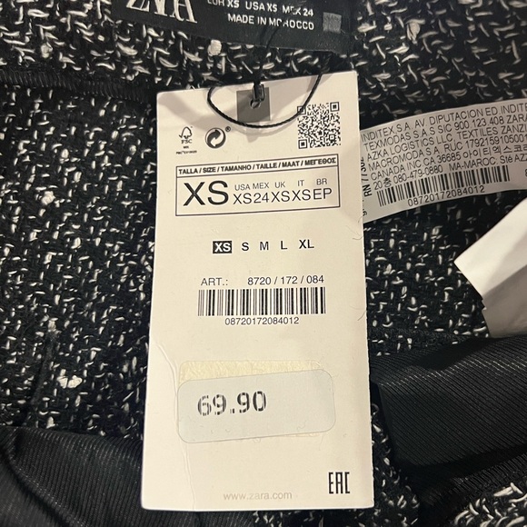 Zara black and white wide leg trouser pants size XS NWT - Picture 7 of 9